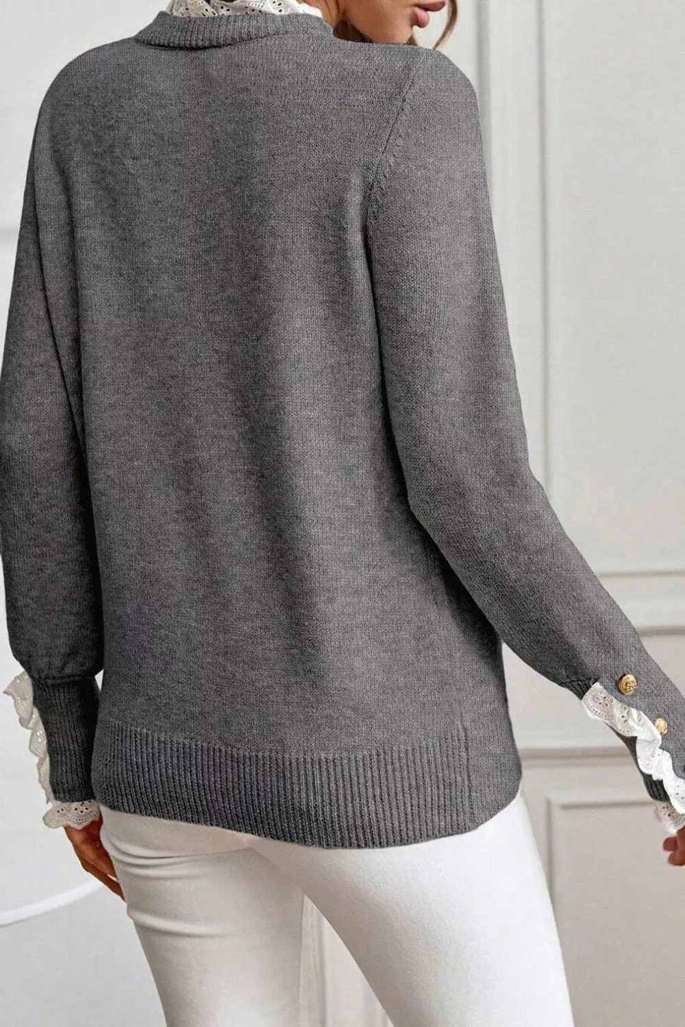 Lace Trim Mock Neck Sweater, image 3