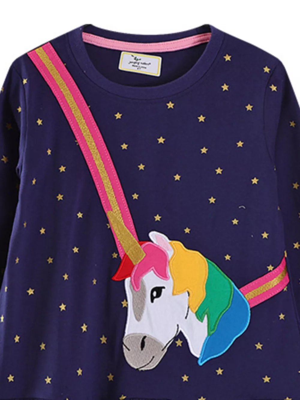 Children's Embroidered Unicorn Long Sleeve Dress, image 3
