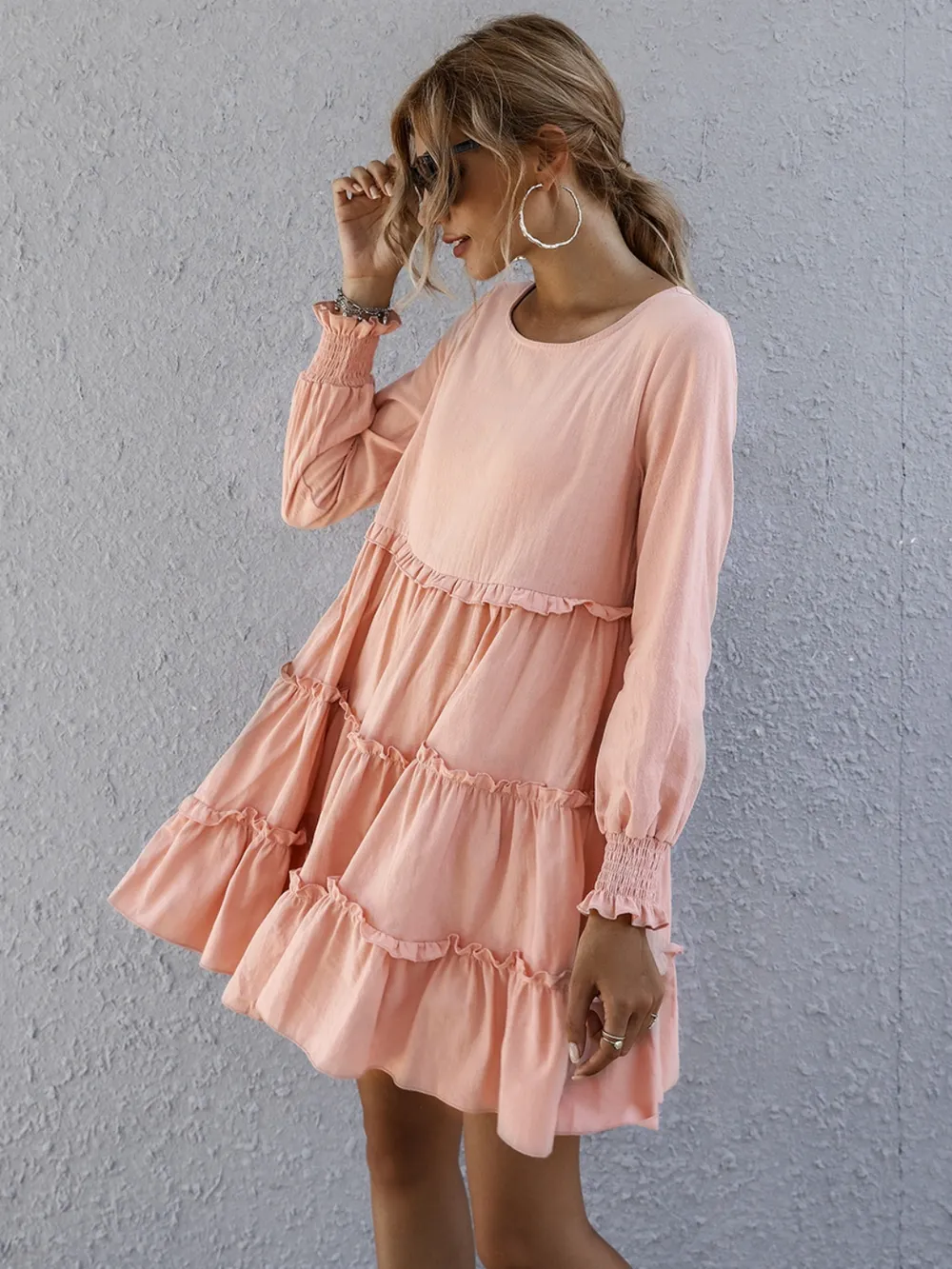 Frill Tiered Long Sleeve Mini Dress, image 4