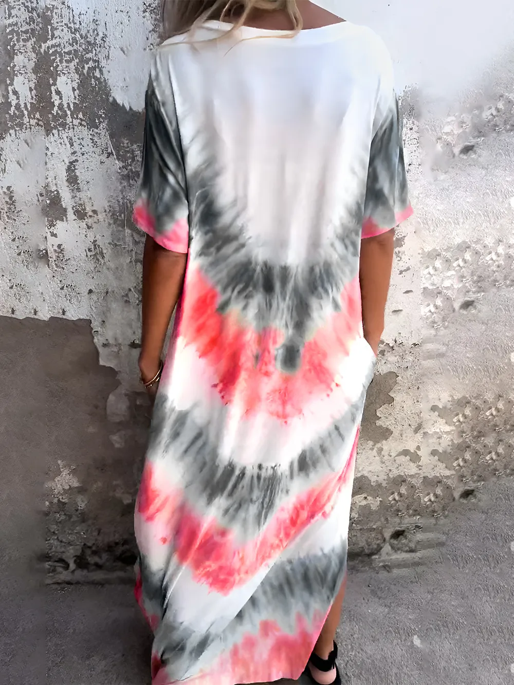 Full Size Pocketed Tie-Dye Short Sleeve Dress, image 8