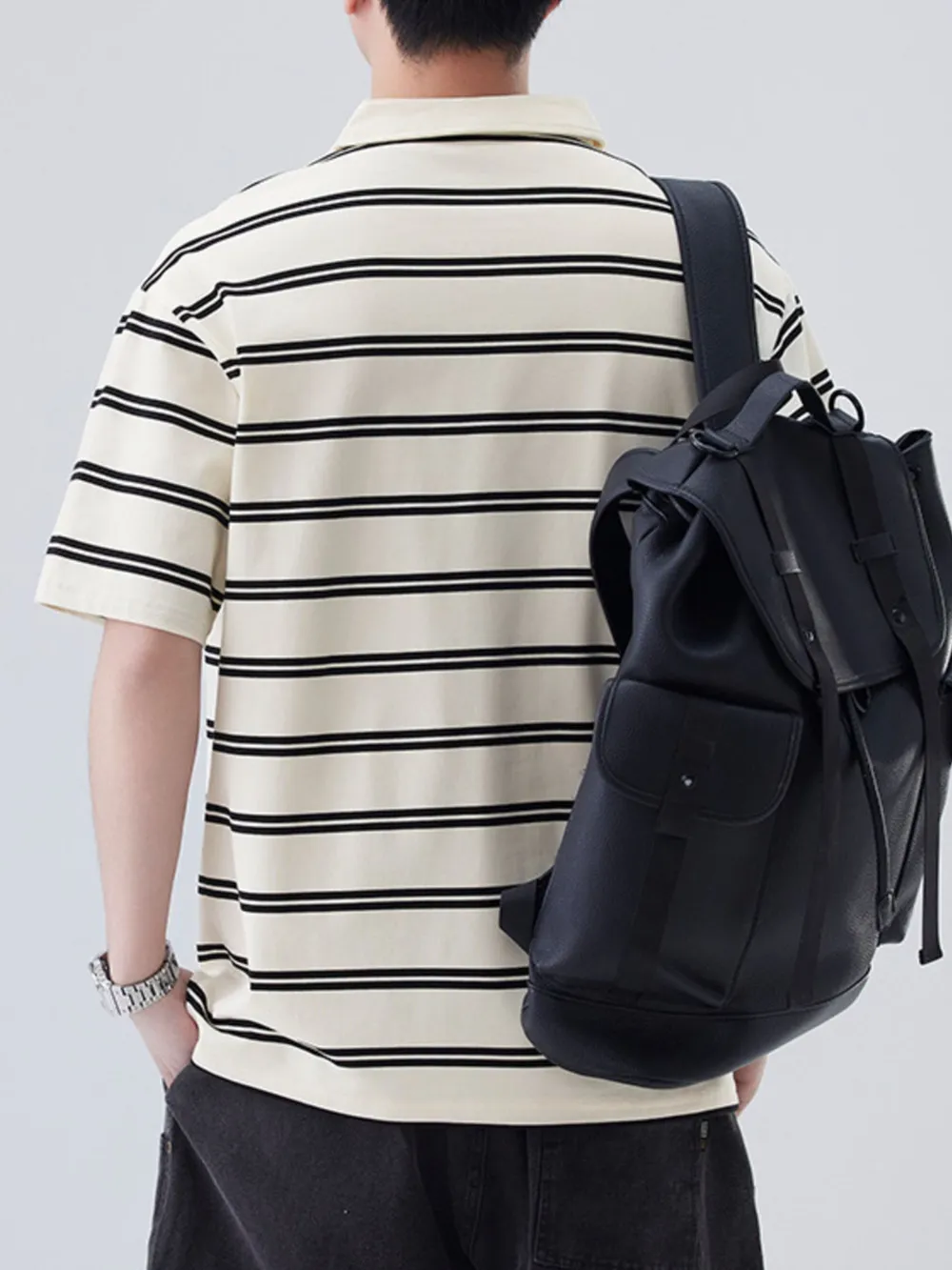 Men's Plus Size Striped Half Sleeve Polo, image 8