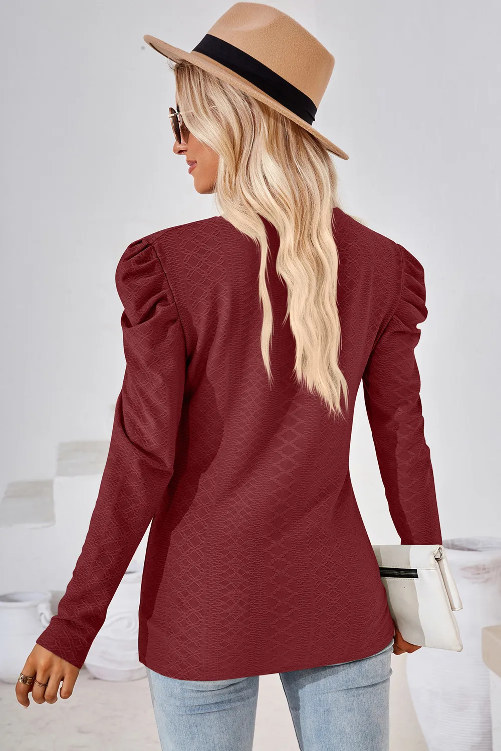 Round Neck Puff Sleeve Blouse, image 12
