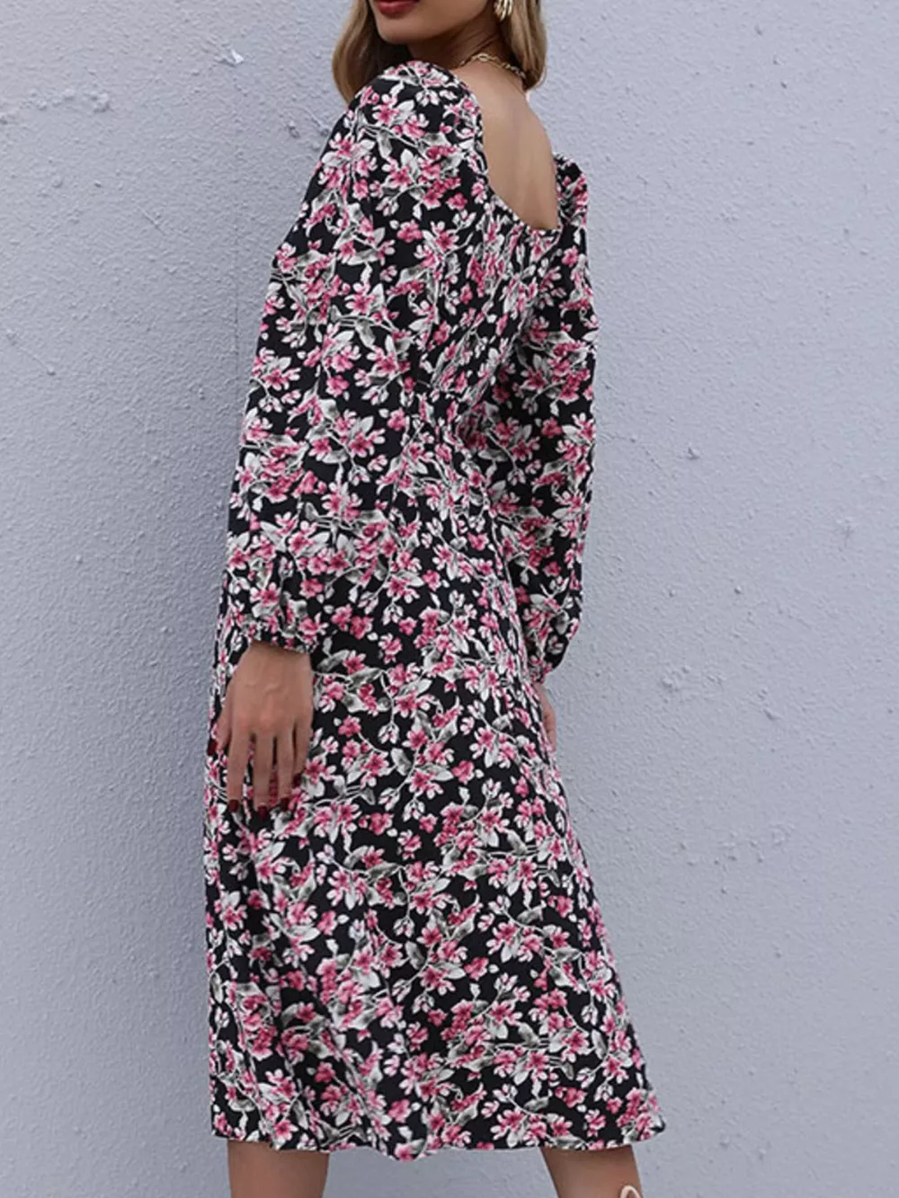 Floral Print Long Sleeve Midi Dress, image 2