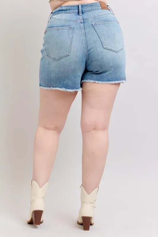 Full Size High Waist Western Embroidery Detail Cut Off Denim Shorts Plus Size, image 5