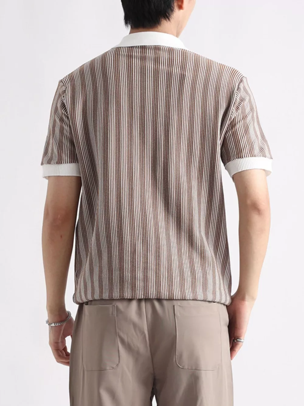 Men's Plus Size Striped Short Sleeve Polo, image 6