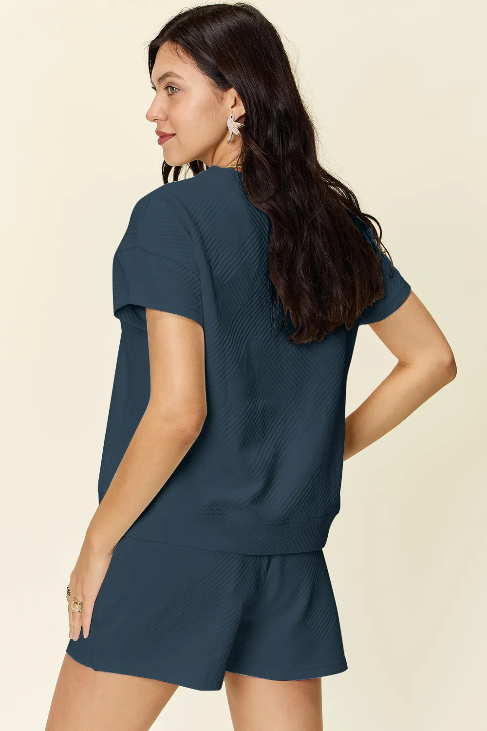 Full Size Texture Short Sleeve T-Shirt and Drawstring Shorts Set, image 15
