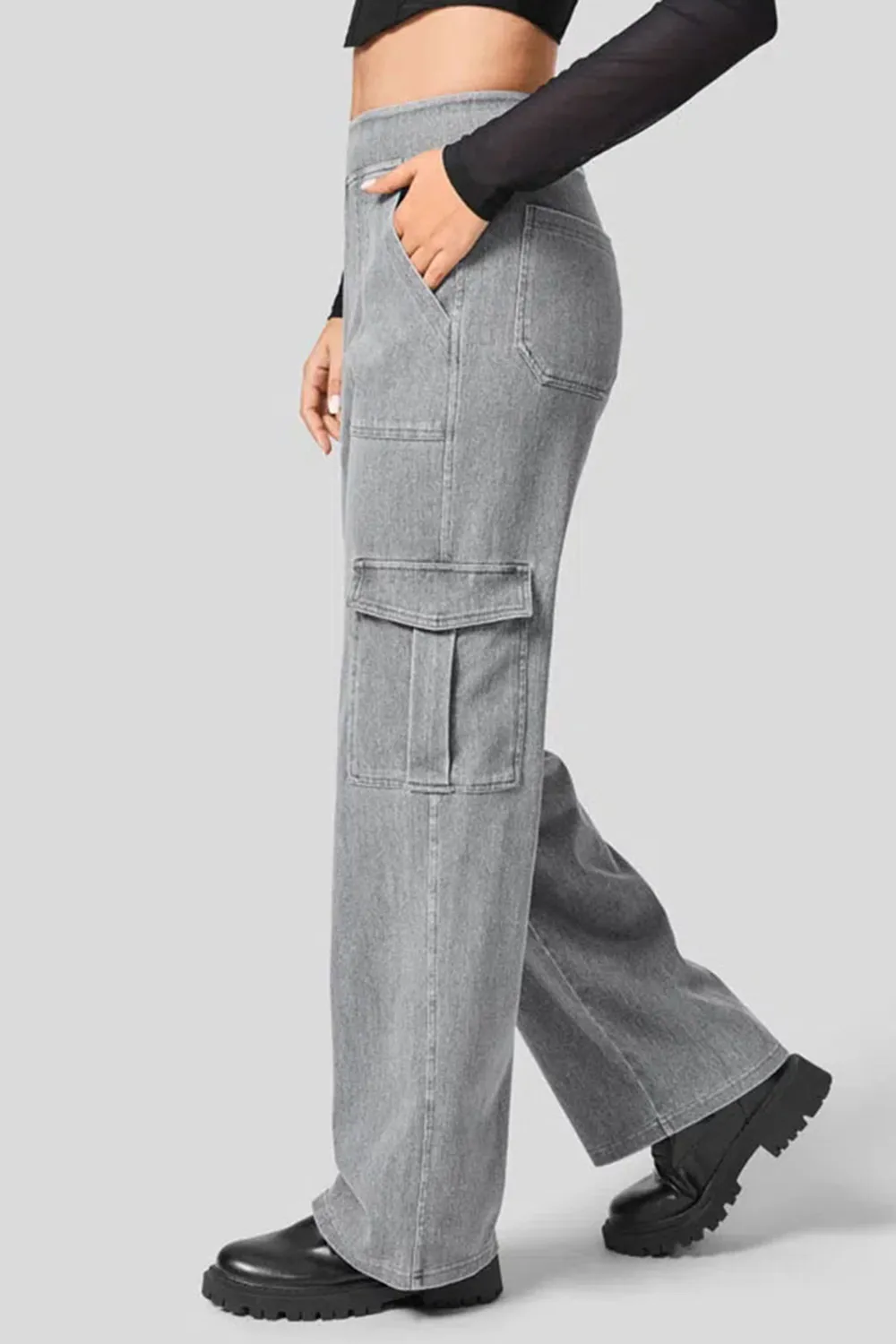 High Waist Straight Leg Cargo Jeans, image 3