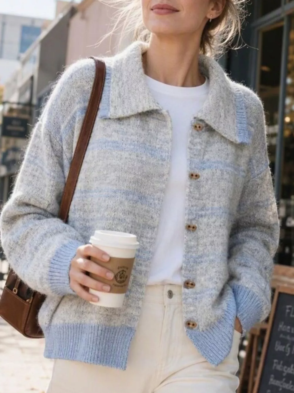 Striped Button-Down Knit Cardigan, image 2