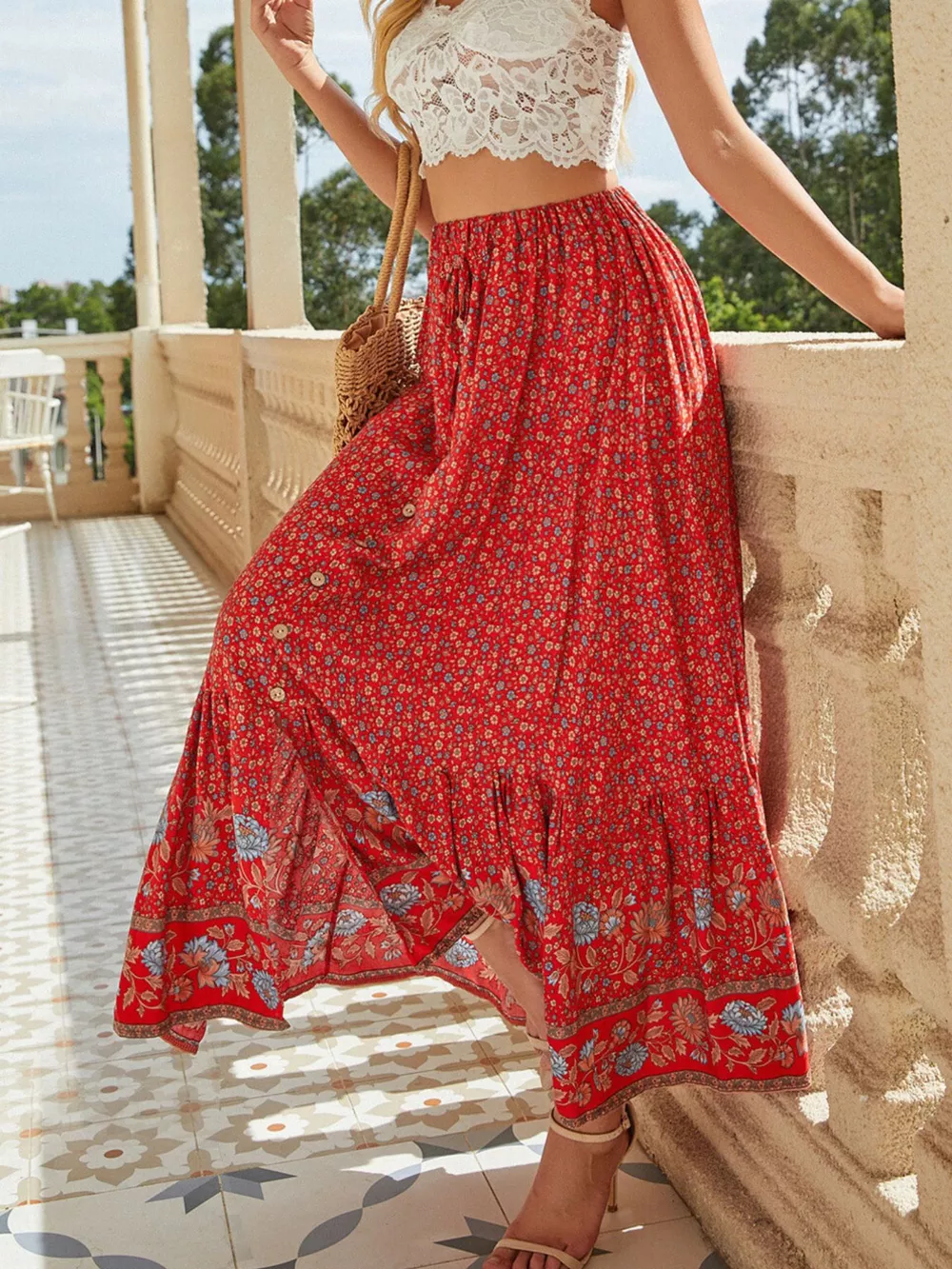 Floral Print Slit Skirt, image 13