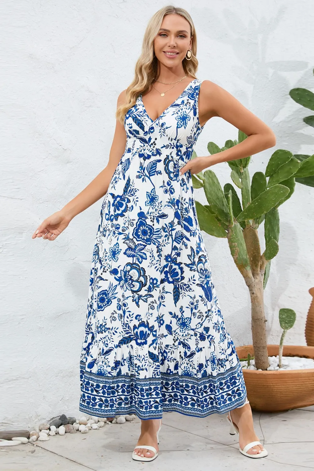 Printed V-Neck Wide Strap Dress, image 6