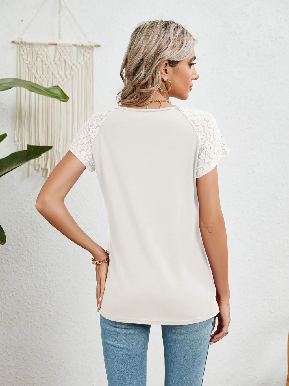 Lace Detail Round Neck Short Sleeve T-Shirt, image 15