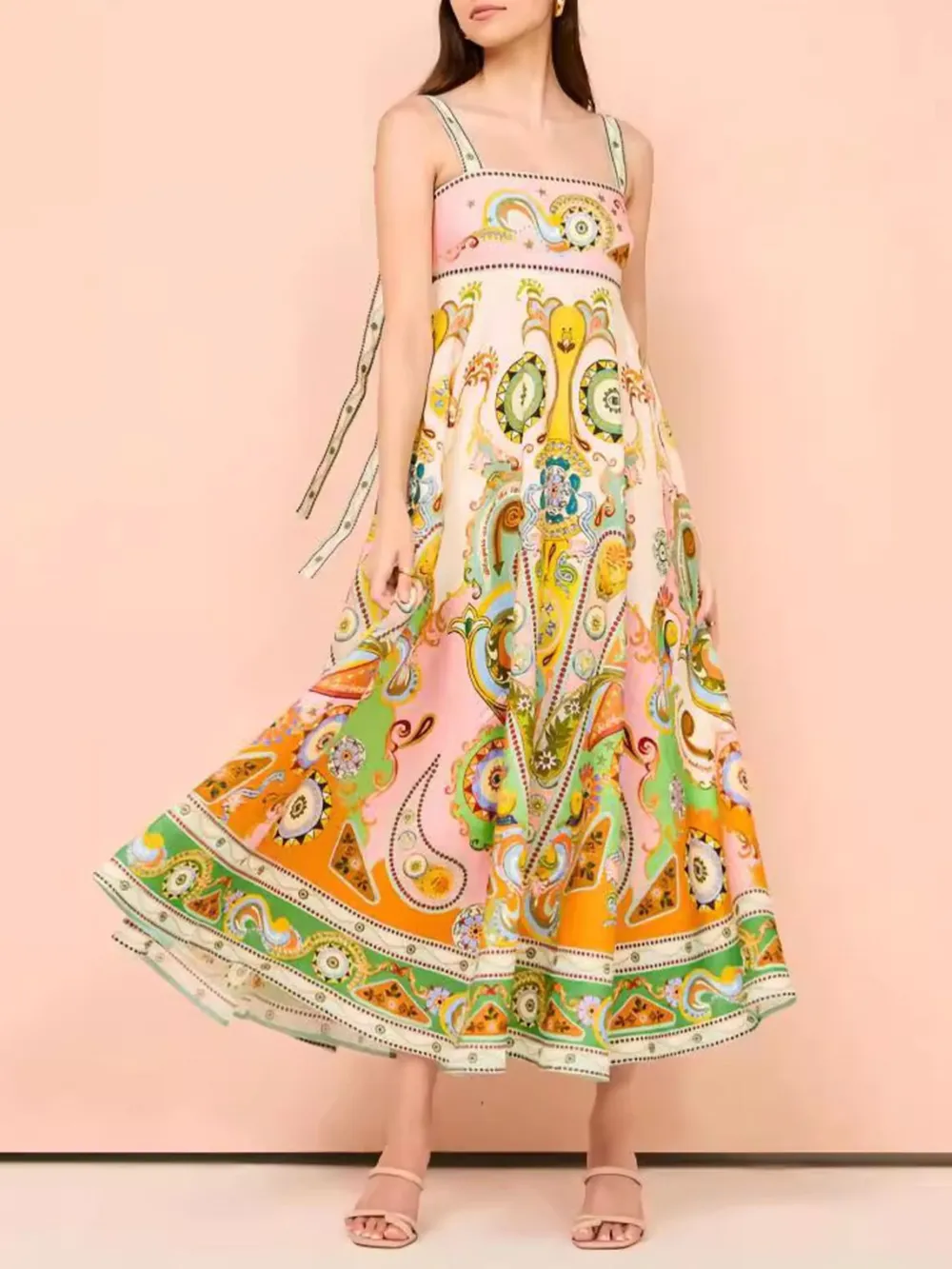 Paisley Print Square Neck Summer Dress, image 5