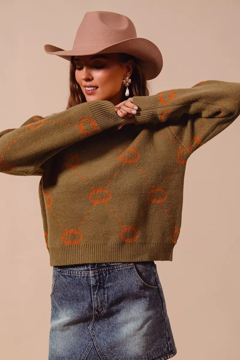 Pumpkin Rhombus Halloween Thanksgiving Sweater, image 5