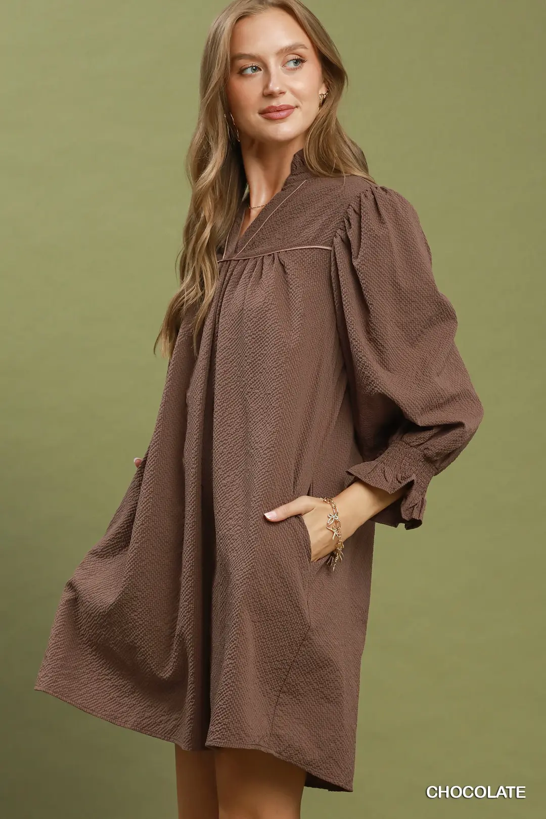 Textured Puff Sleeve Mini Dress, image 2