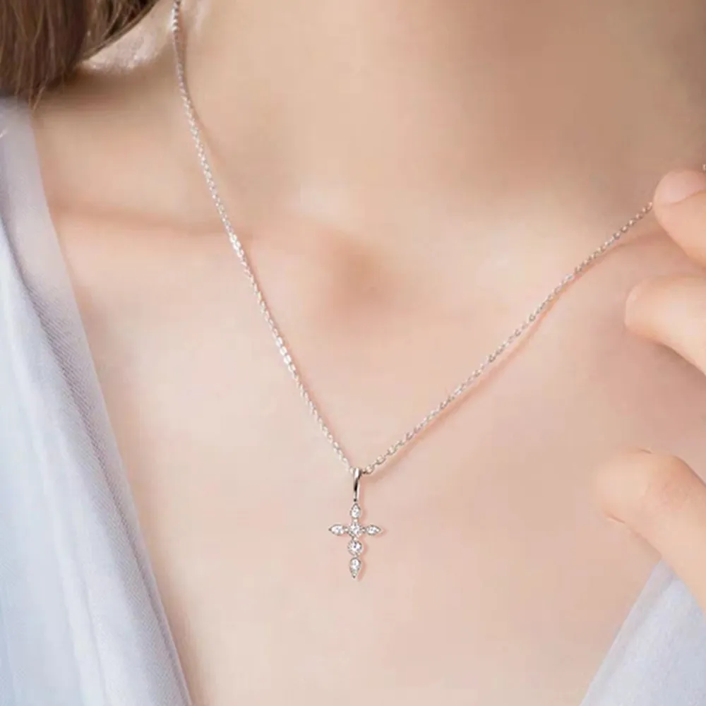 925 Sterling Silver Moissanite Cross Pendant Necklace, image 9