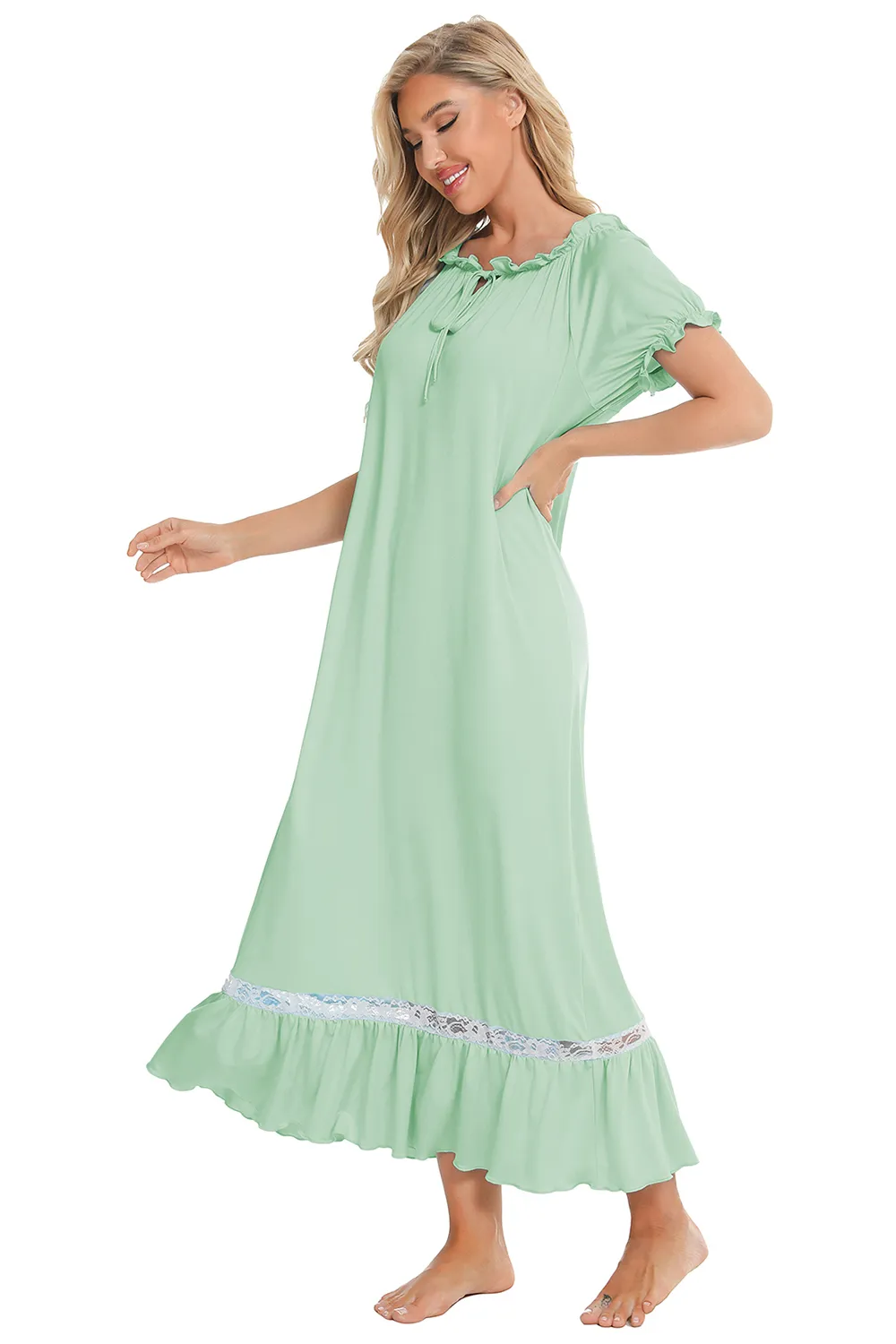 Lace Detail Short Sleeve Lounge Dress, image 28