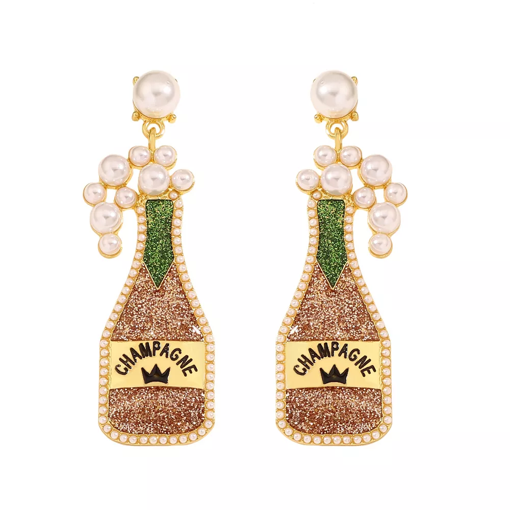 Champagne Bottle Earrings with Pearls, image 5