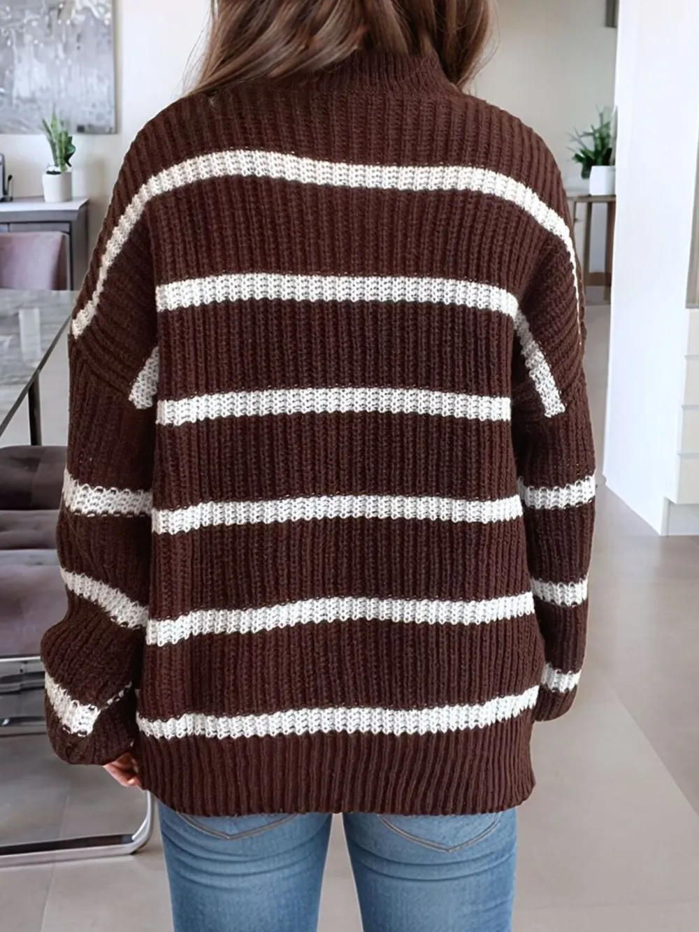 Striped Turtleneck Long Sleeve Sweater, image 6