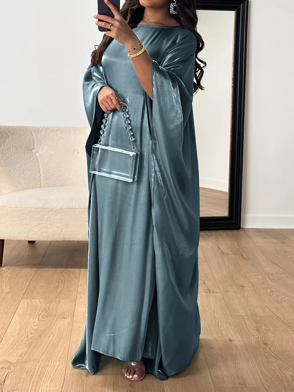 Round Neck Kimono Sleeve Maxi Dress, image 2