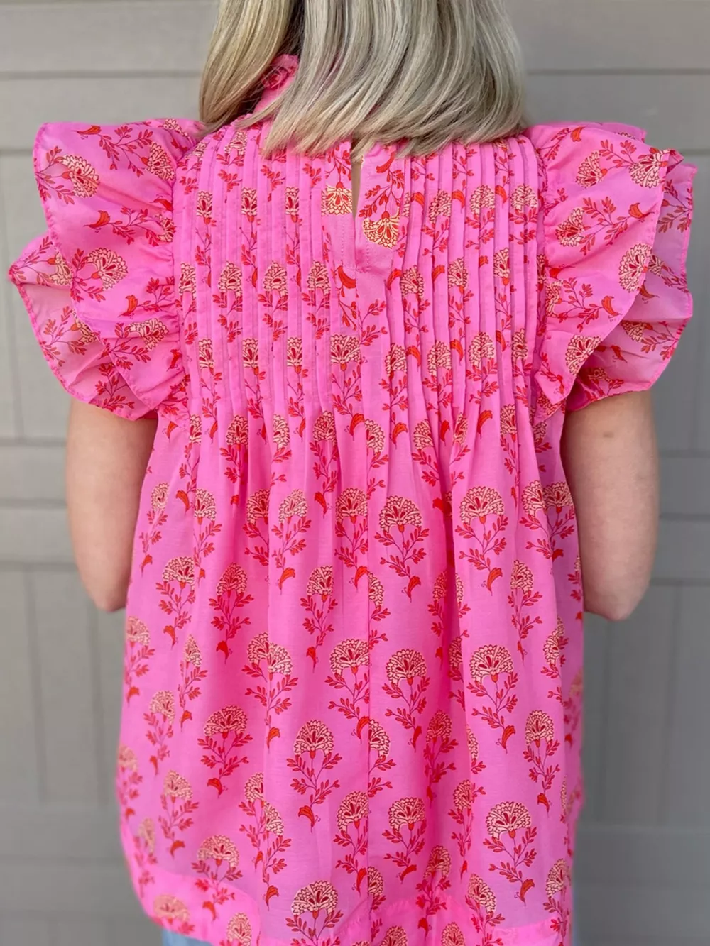 Floral Print Pleated Ruffled Flutter Sleeve Blouse, image 4