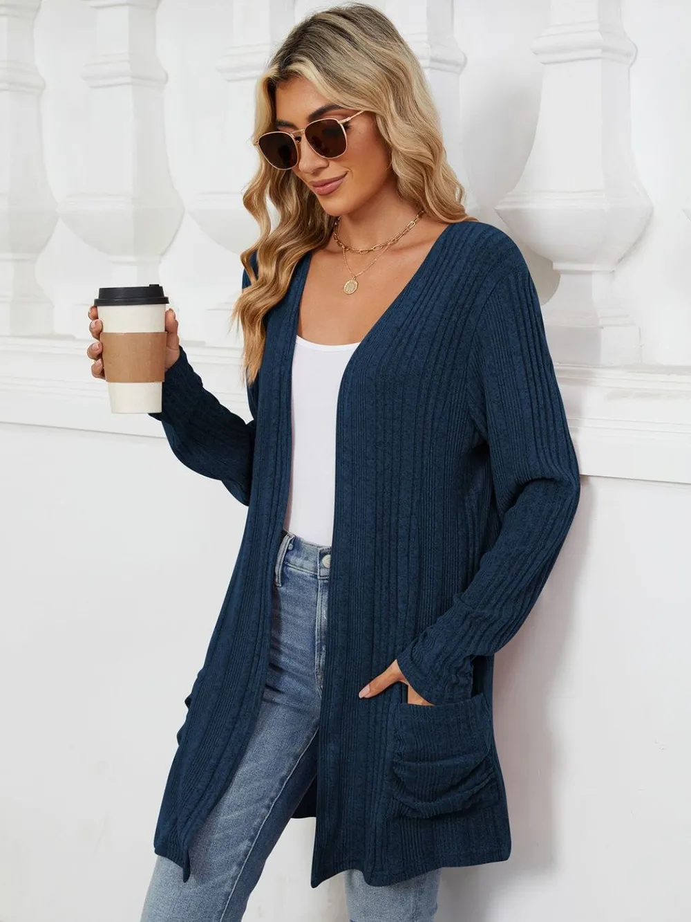 Pocketed Open Front Long Sleeve Cardigan, image 34