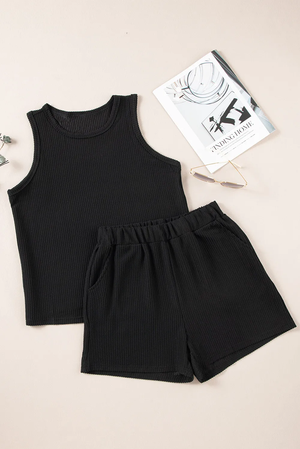 Round Neck Sleeveless Top and Shorts Set, image 2
