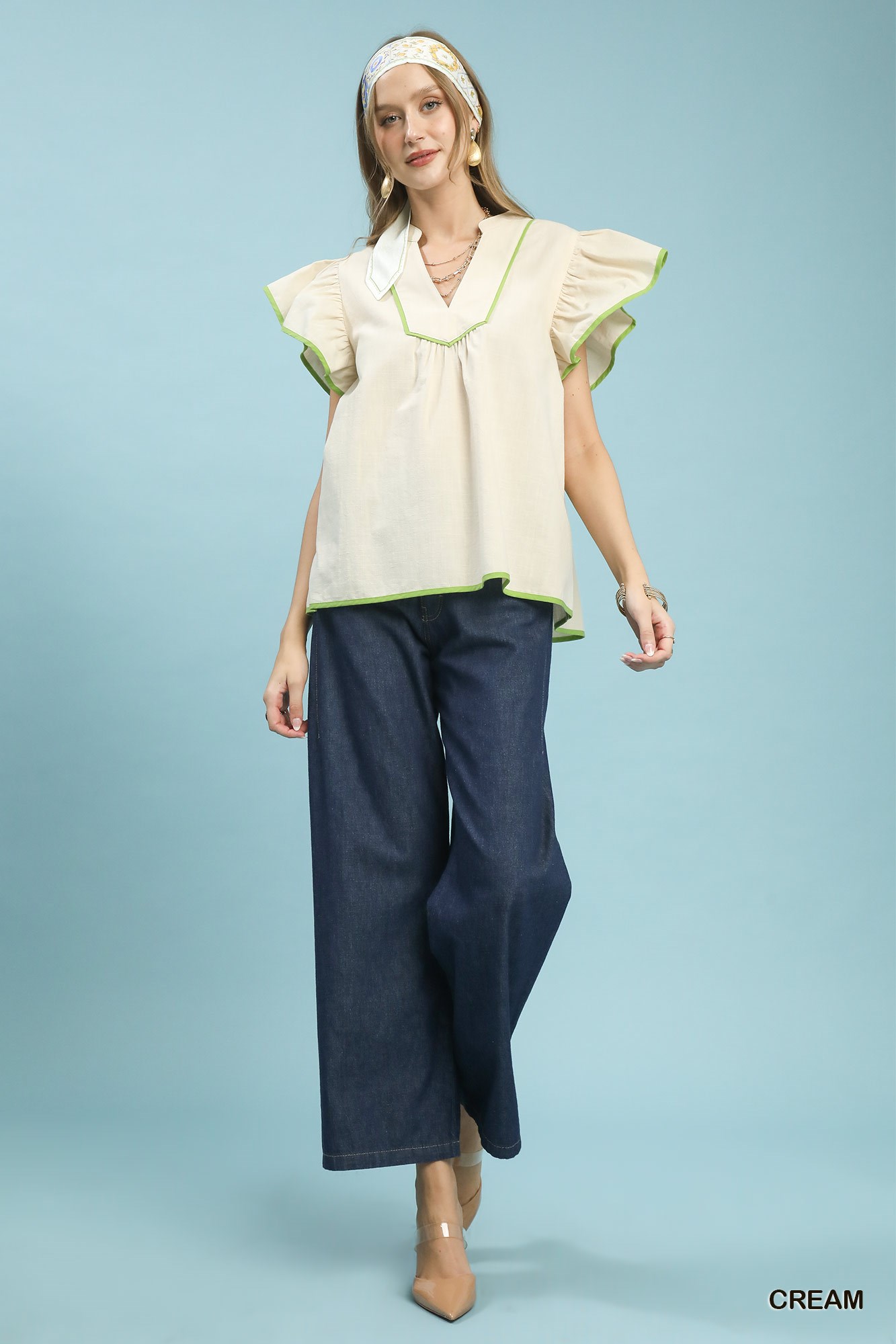 Contrast Trim Babydoll Blouse, image 4