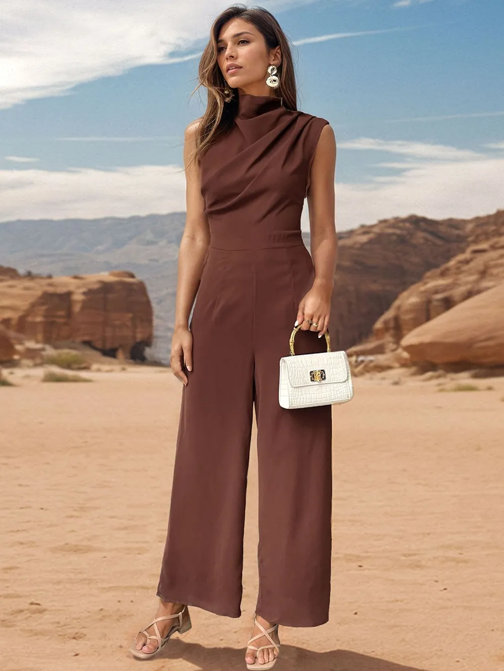 Ruched Mock Neck Sleeveless Jumpsuit, image 5