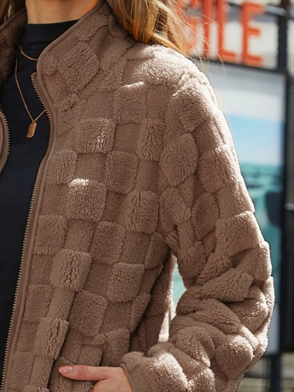 Fuzzy Checkered Zip Up Jacket, image 10