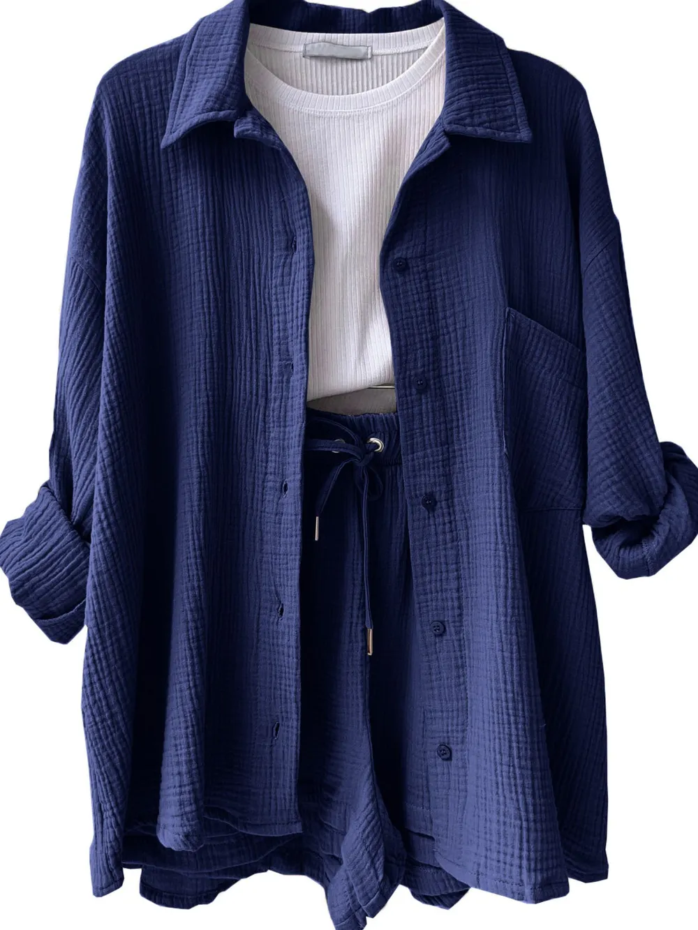 Textured Button Up Shirt and Shorts Set, image 17