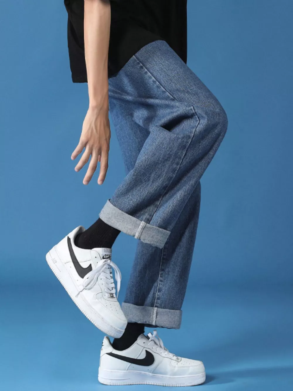Men's Full Size Relaxed Fit Cuffed Hem Jeans Plus Size, image 3