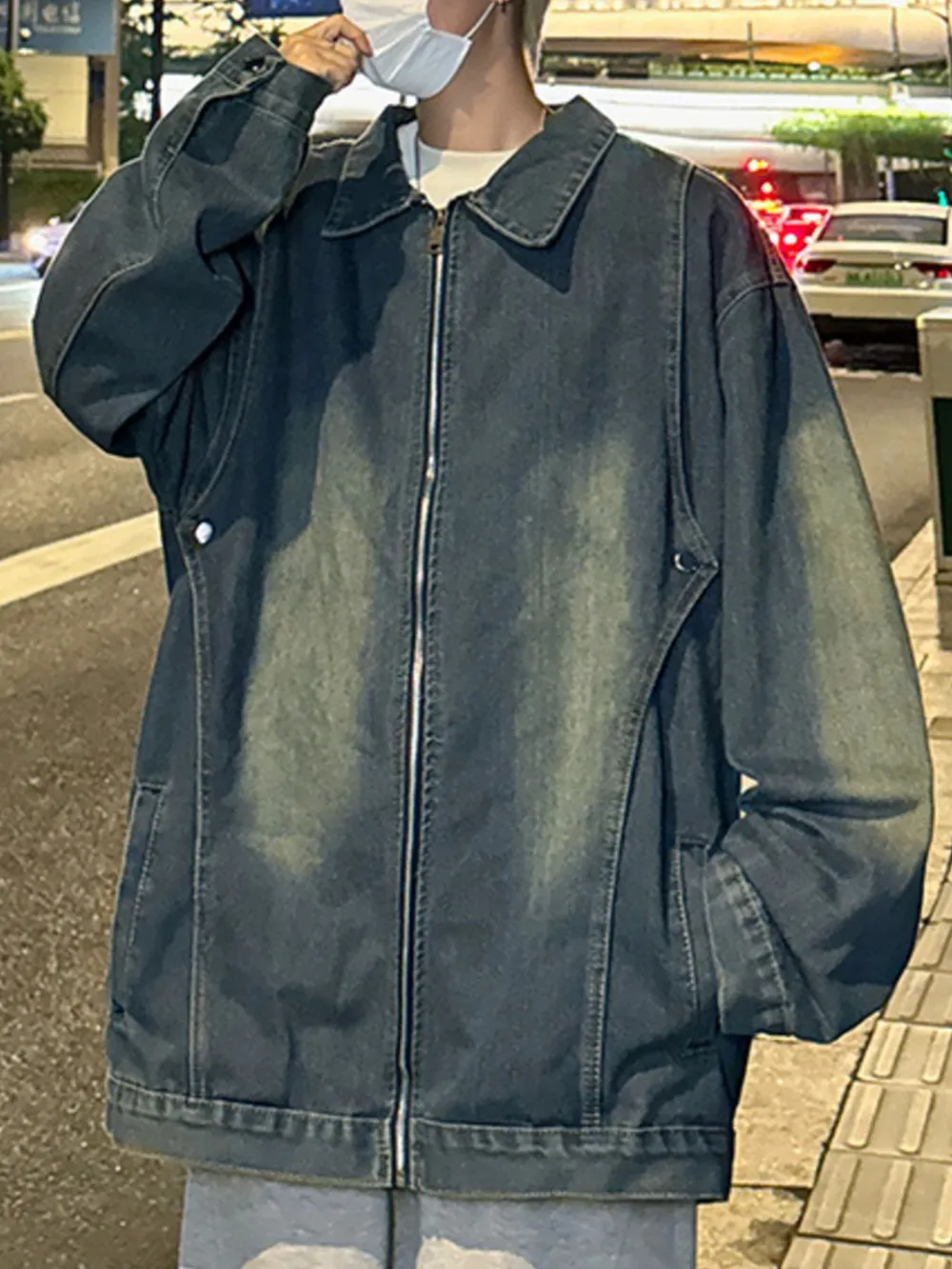 Men's Full Size Zip Up Long Sleeve Denim Jacket Plus Size, image 2