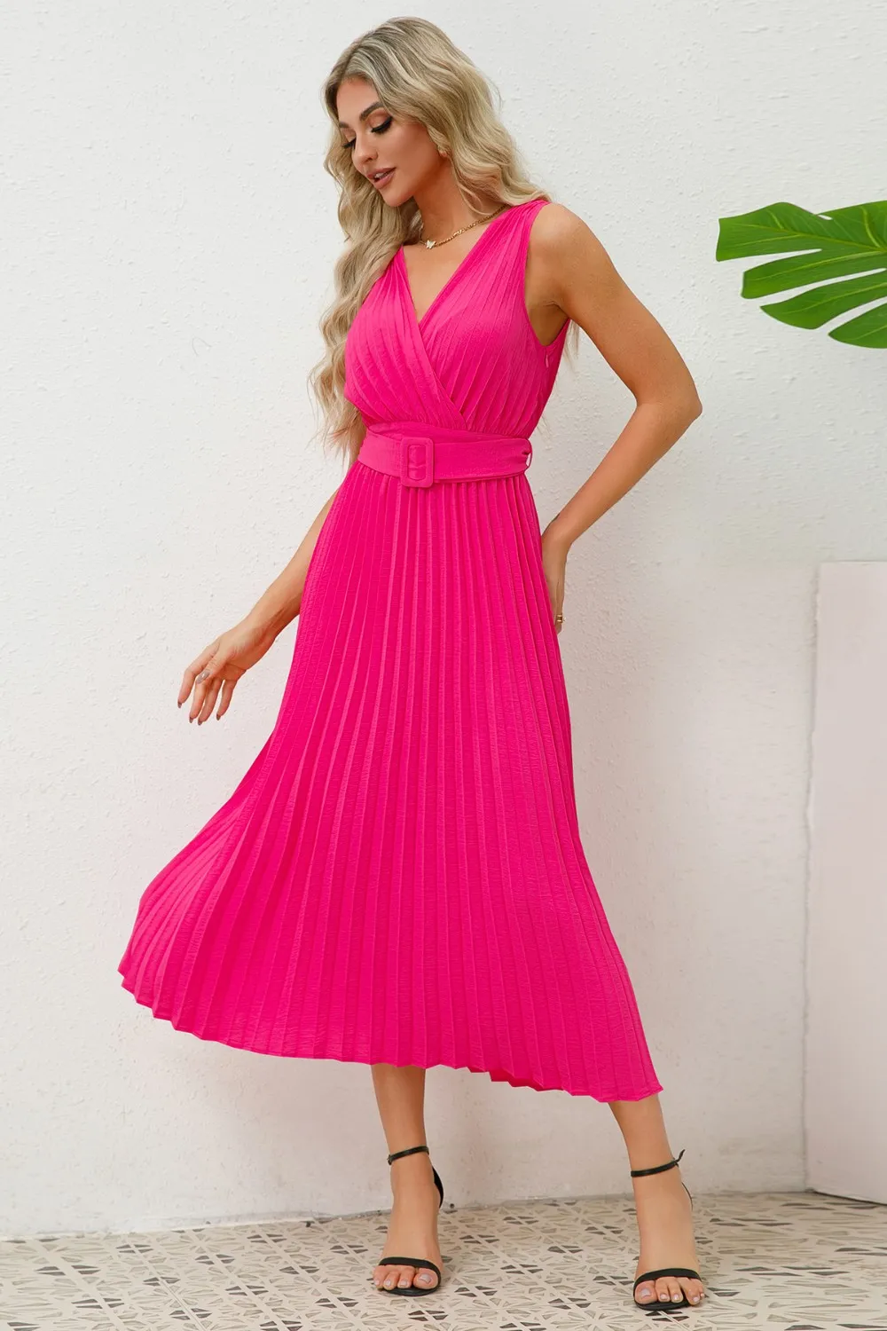 Surplice Sleeveless Midi Pleated Dress, image 15