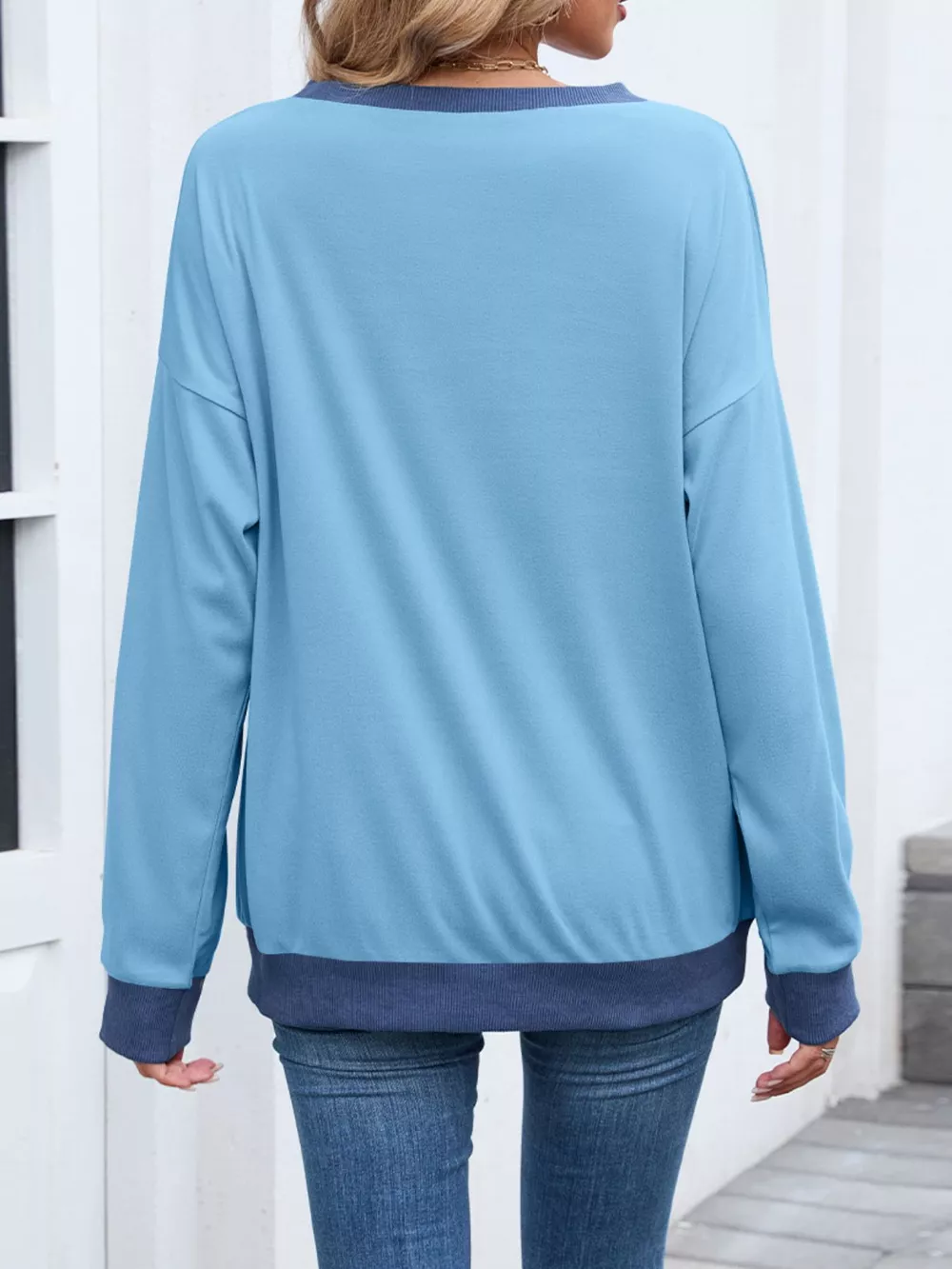 Contrast Trim Long Sleeve Sweatshirt, image 6