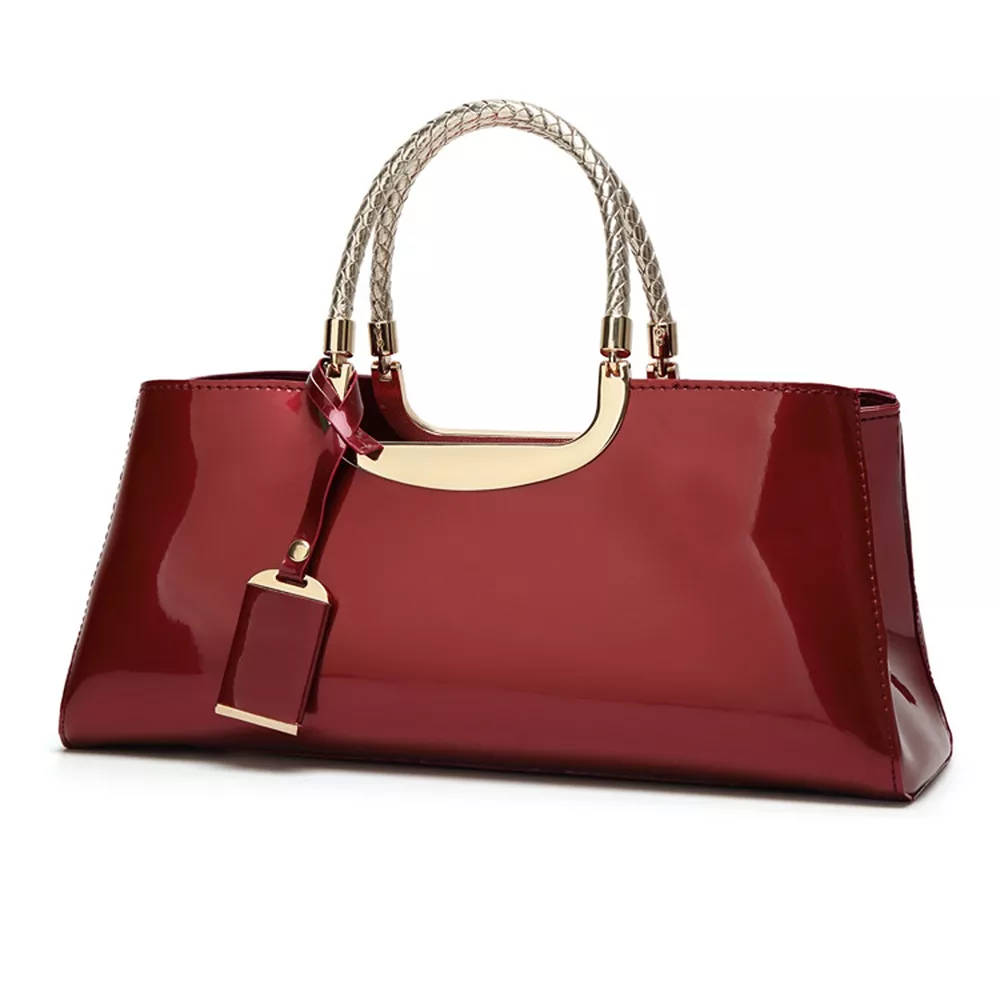 Patent Leather Handbag with Top Handle, image 2