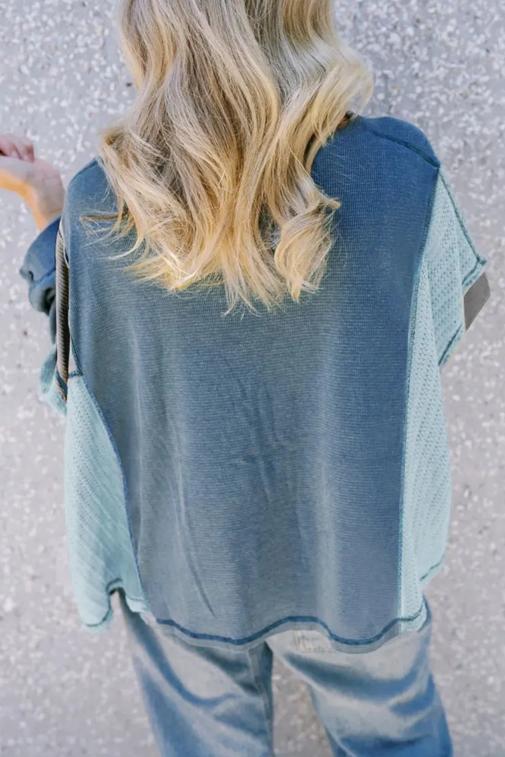 Patchwork Color Block Round Neck Long Sleeve Top, image 4