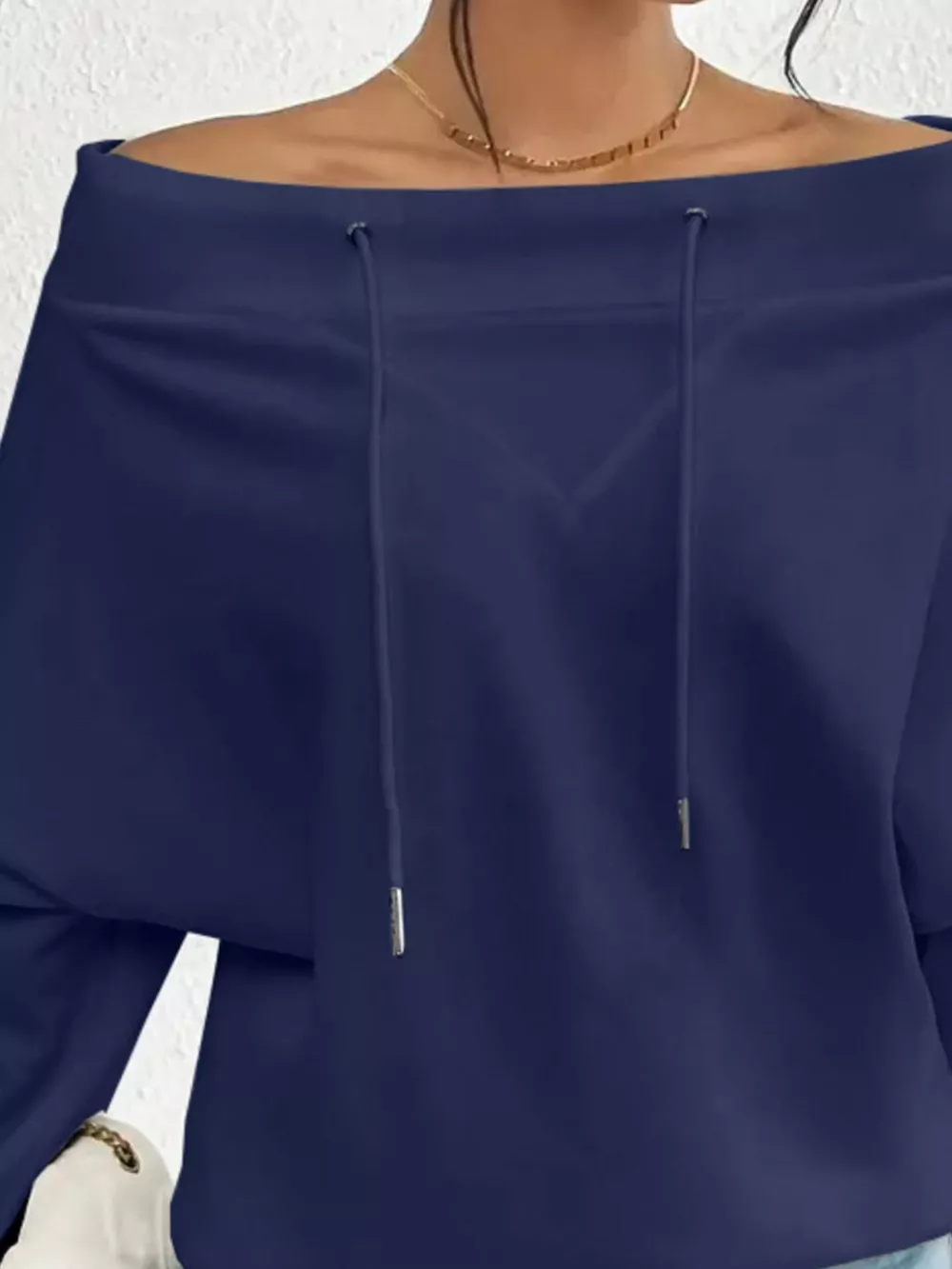 Full Size Off-Shoulder Drawstring Long Sleeve Top Plus Size, image 9