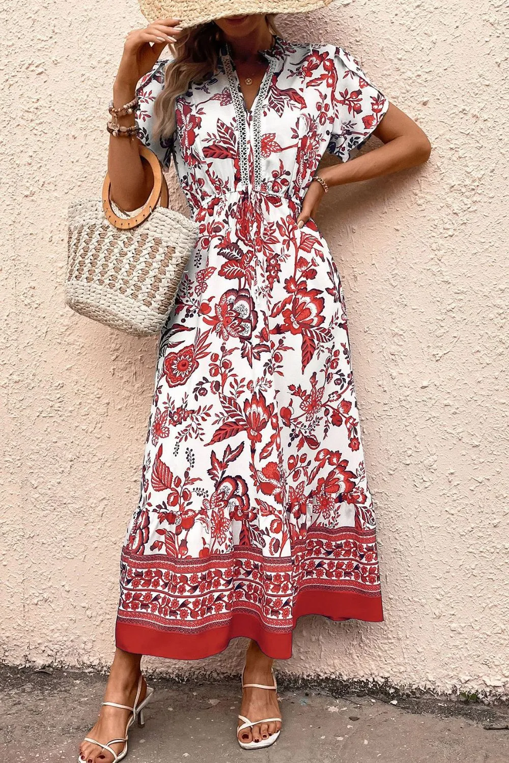 Printed Notched Short Sleeve Dress, image 6