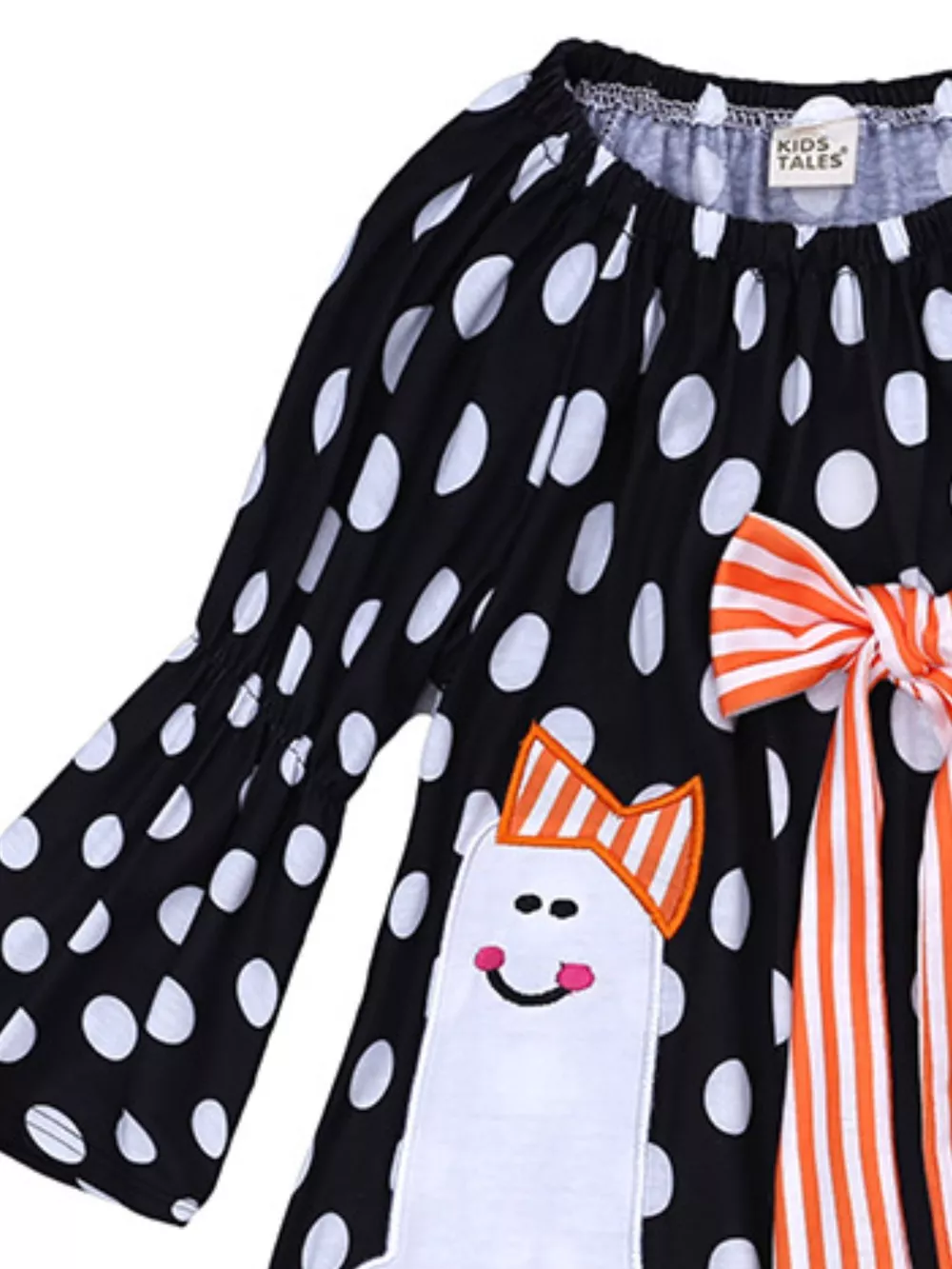 Children's Halloween Ghost Polka Dot Dress with Bow, image 6