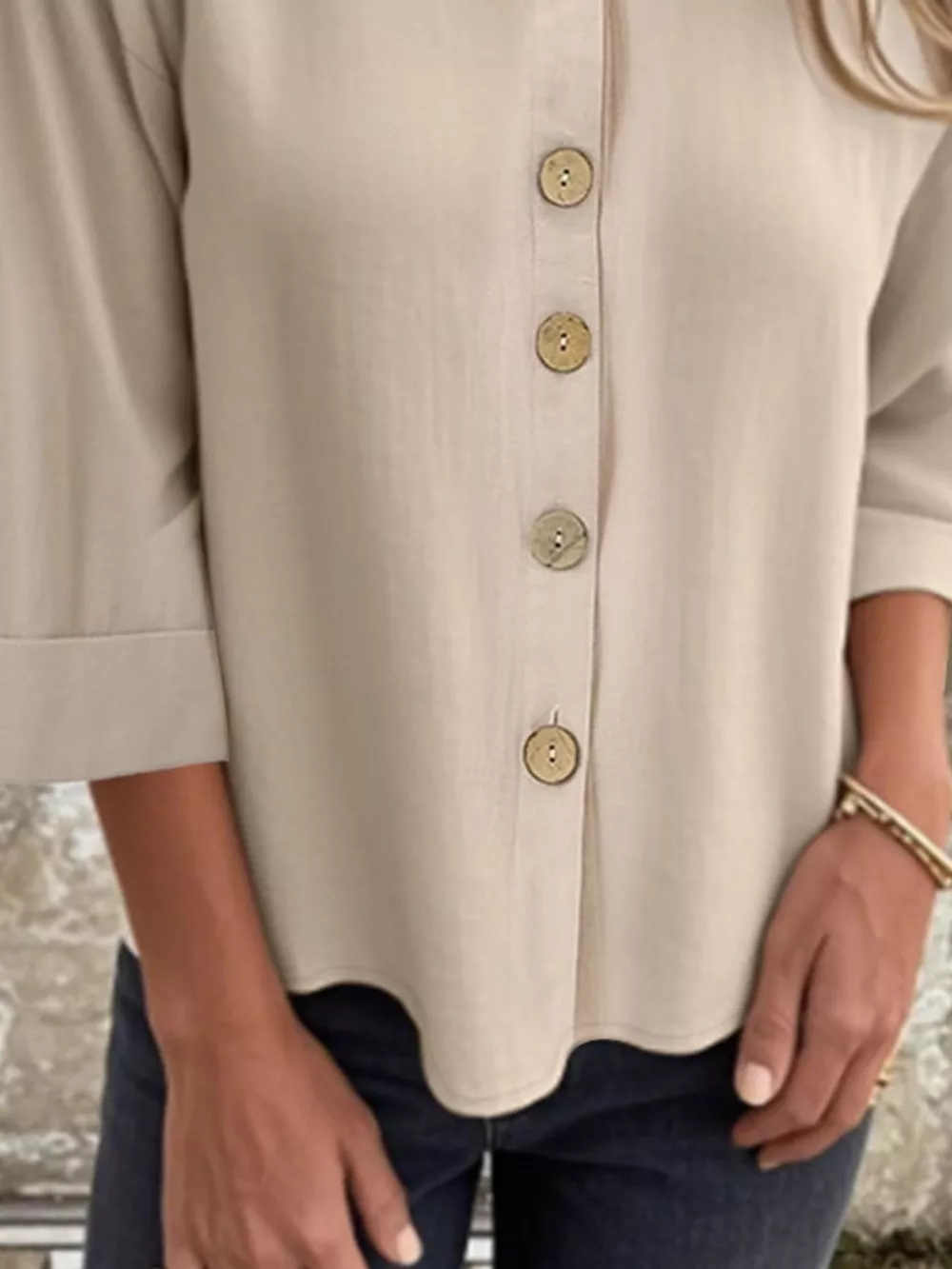 Full Size Button-Front 3/4 Sleeve Casual Blouse Plus Size, image 5