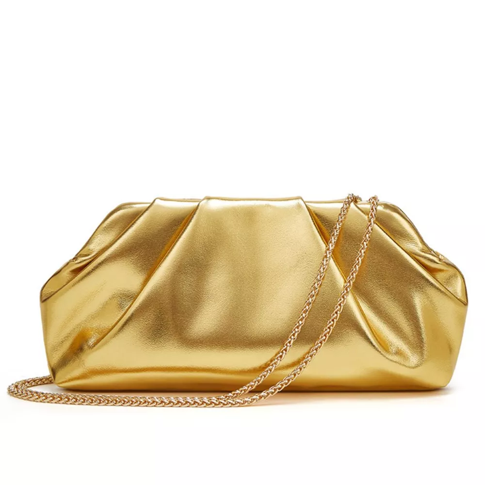 Ruched Shoulder Bag with Chain Strap, image 2