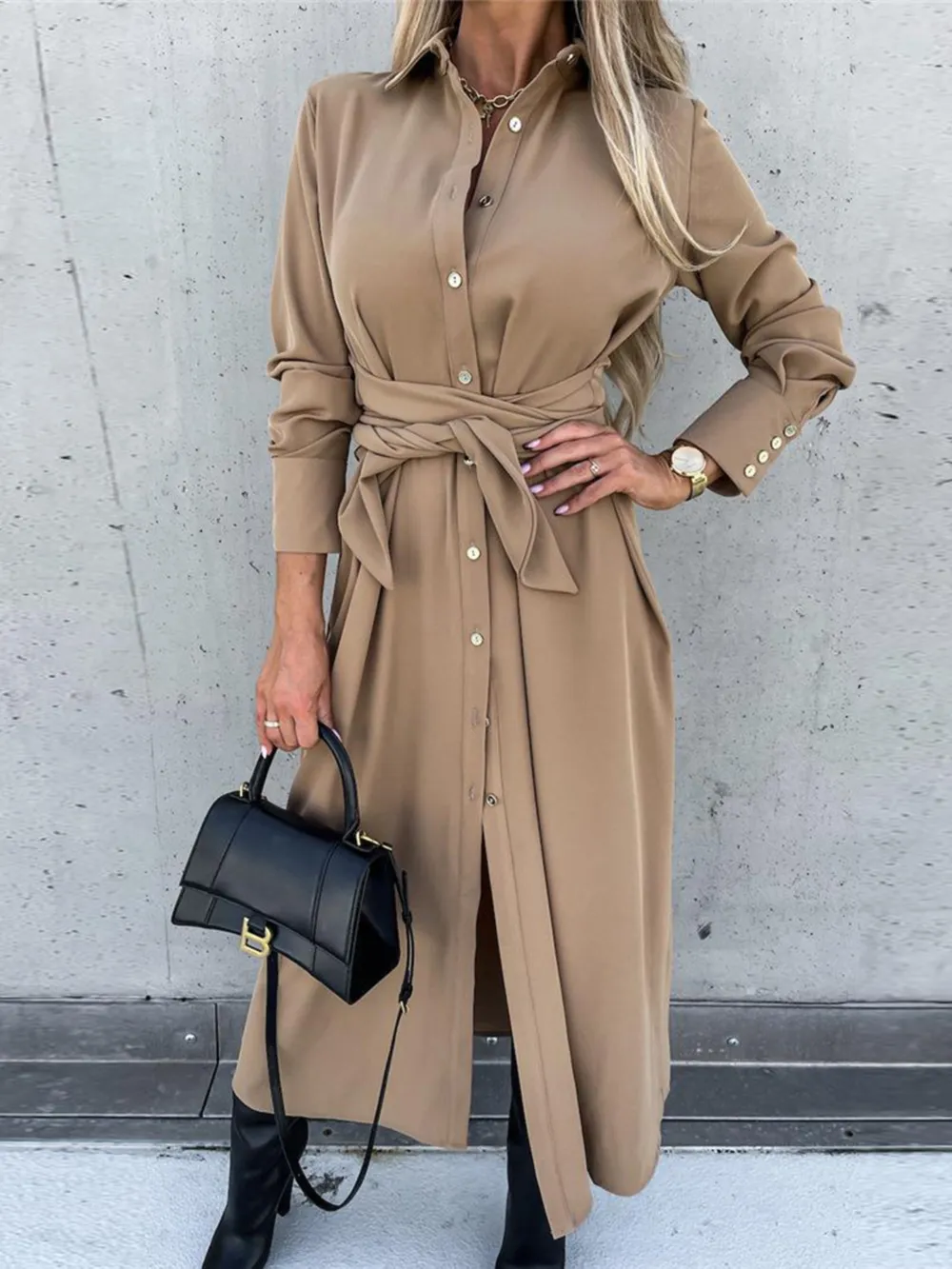 Button Front Long Sleeve Shirt Dress, image 5