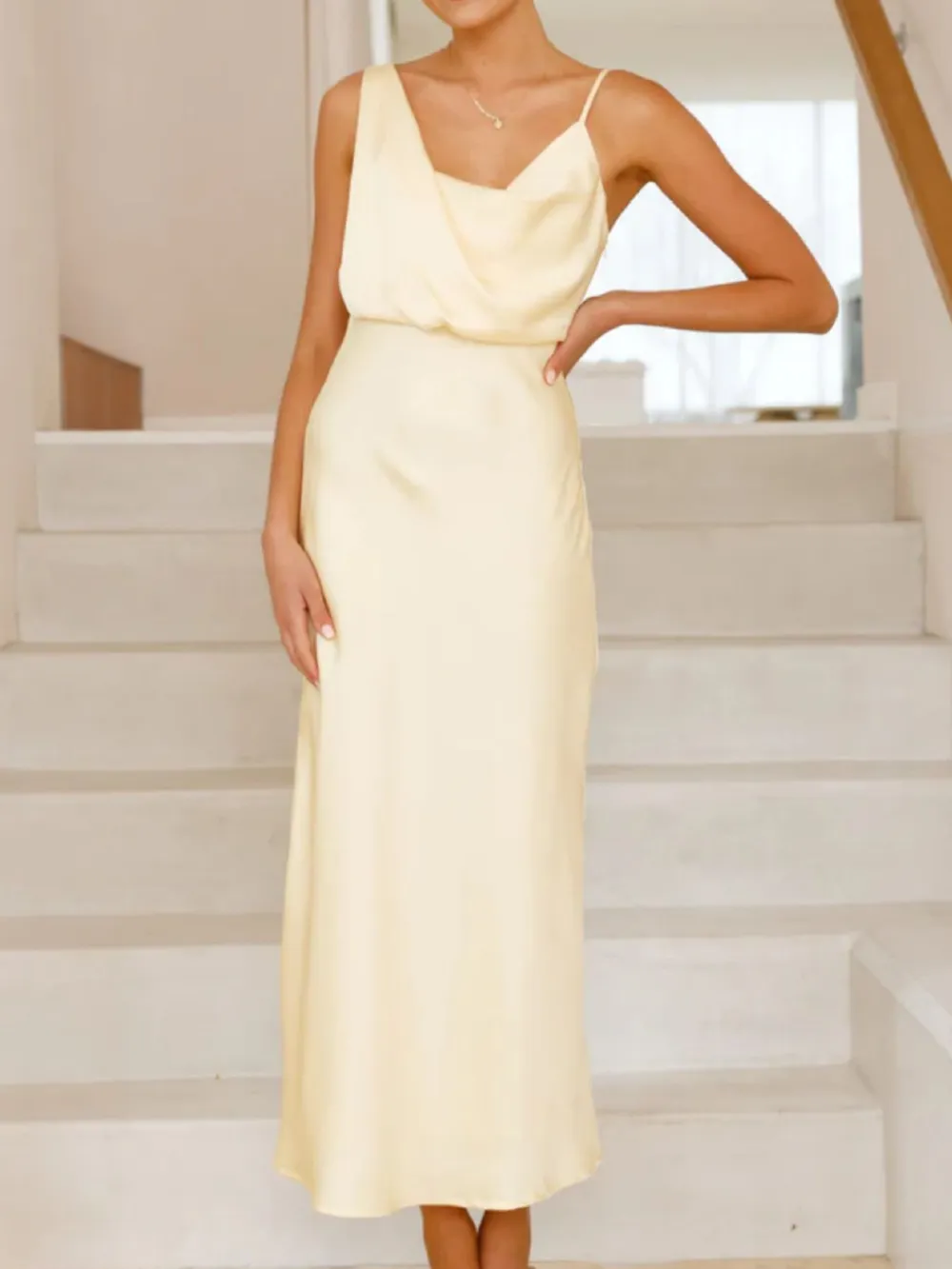 Satin Asymmetrical Midi Dress, image 15