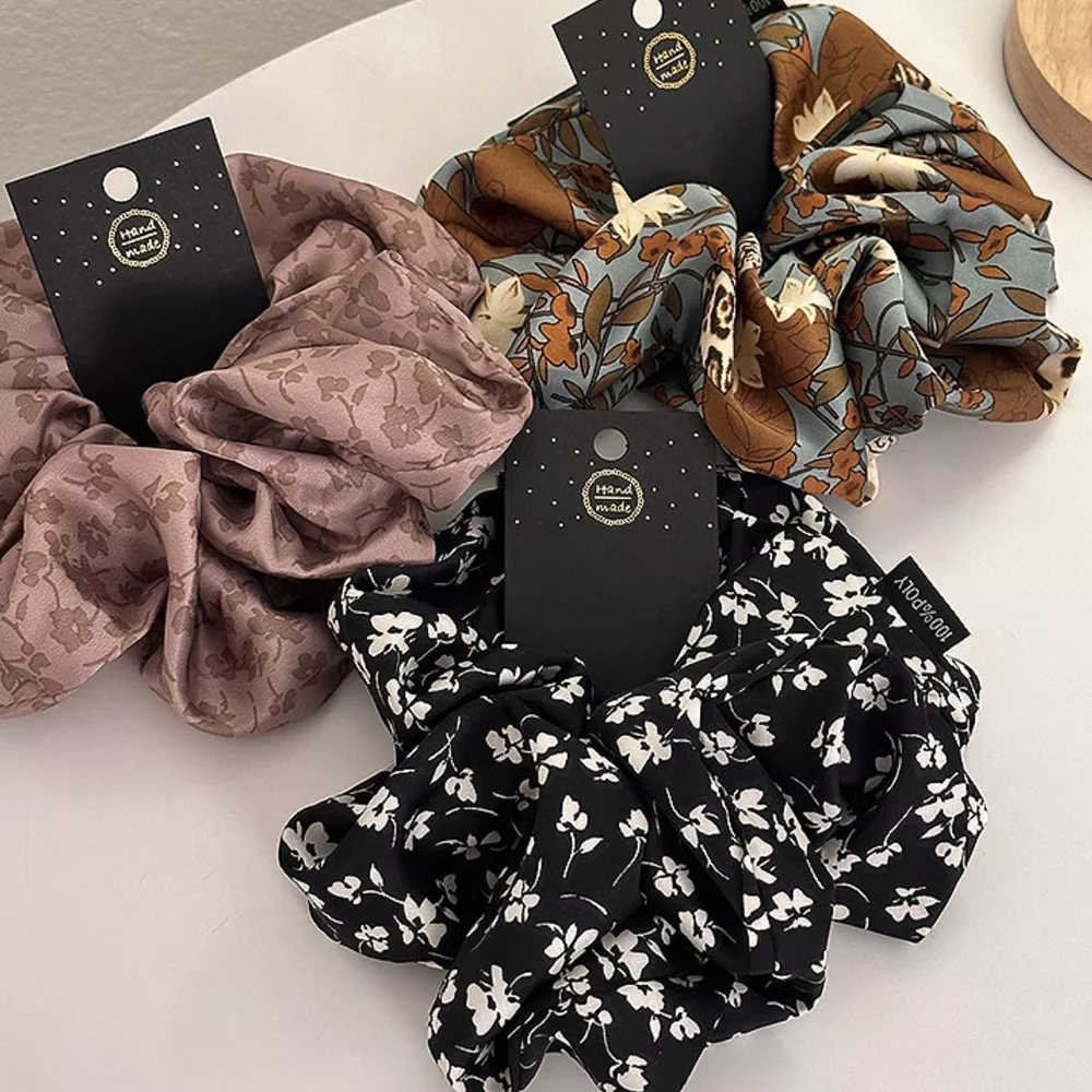 3-Piece Floral Print Hair Scrunchies Set, image 2