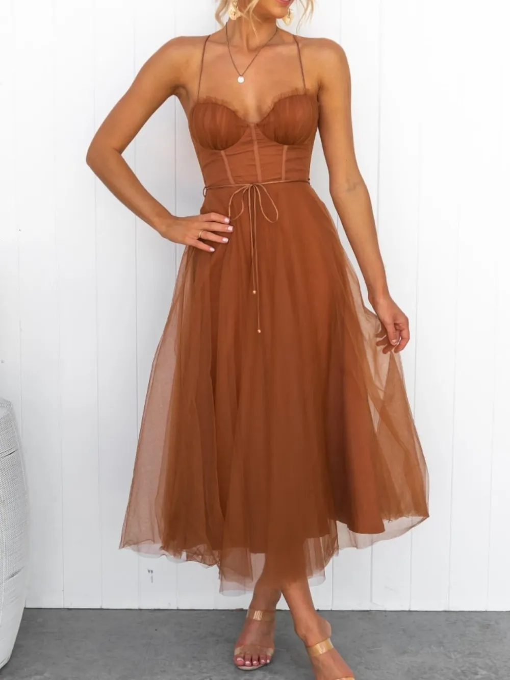 Sweetheart Neck Tulle Midi Dress, image 8