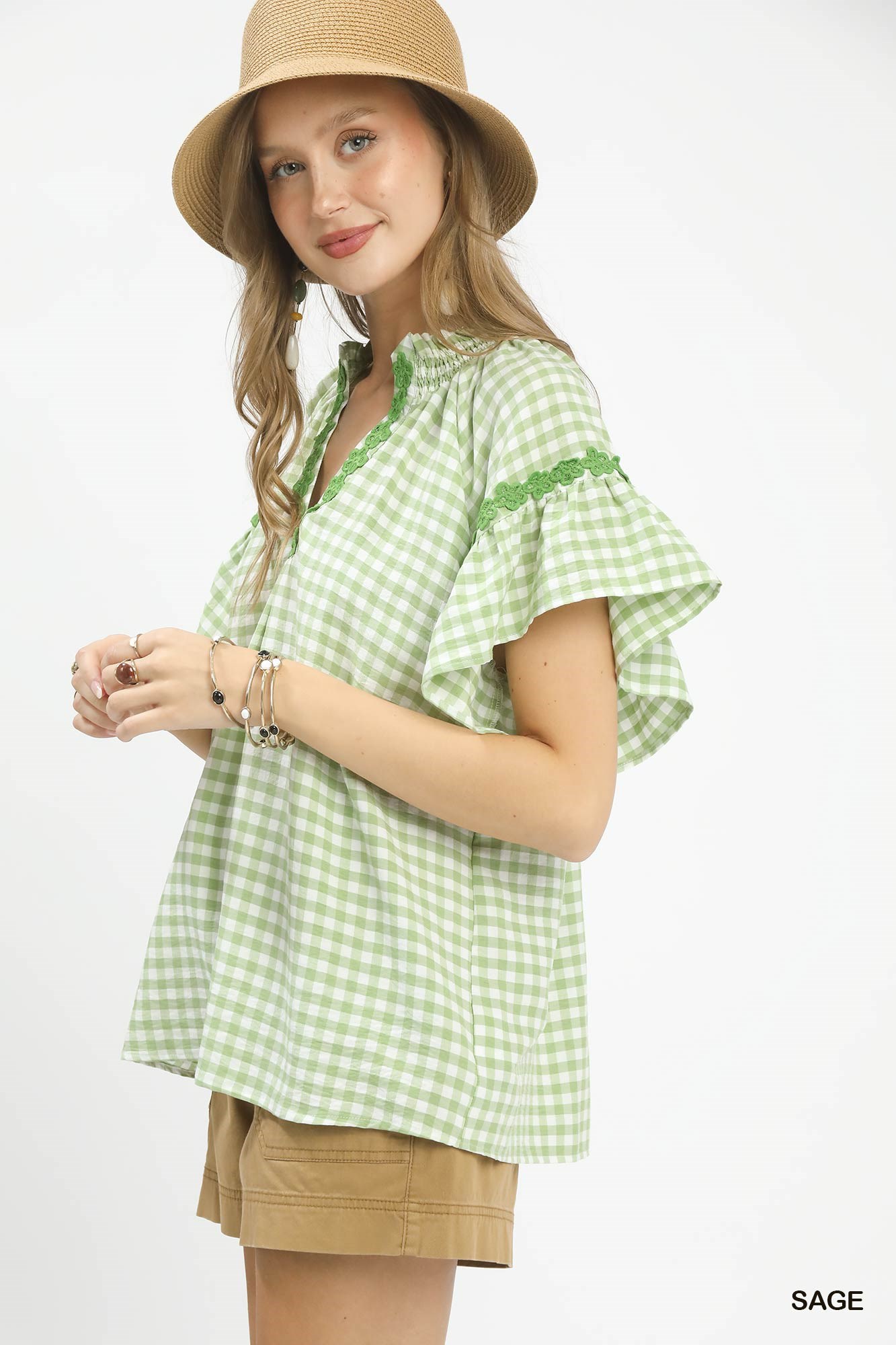 Gingham Lace Trim Top, image 5