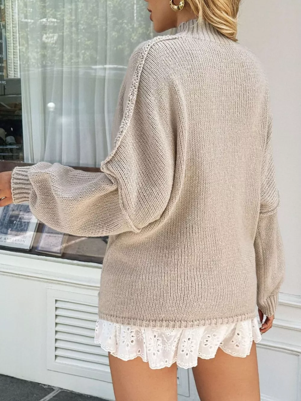Mock Neck Drop Shoulder Sweater, image 5