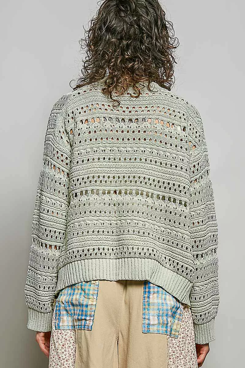 Open-Knit Floral Button Cardigan, image 4
