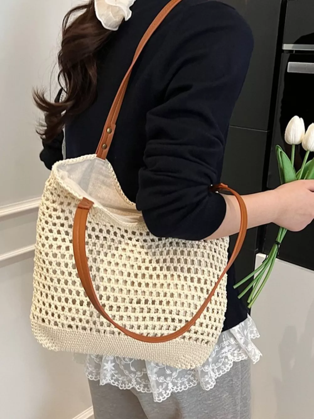 Crochet Knit Shoulder Bag, image 3