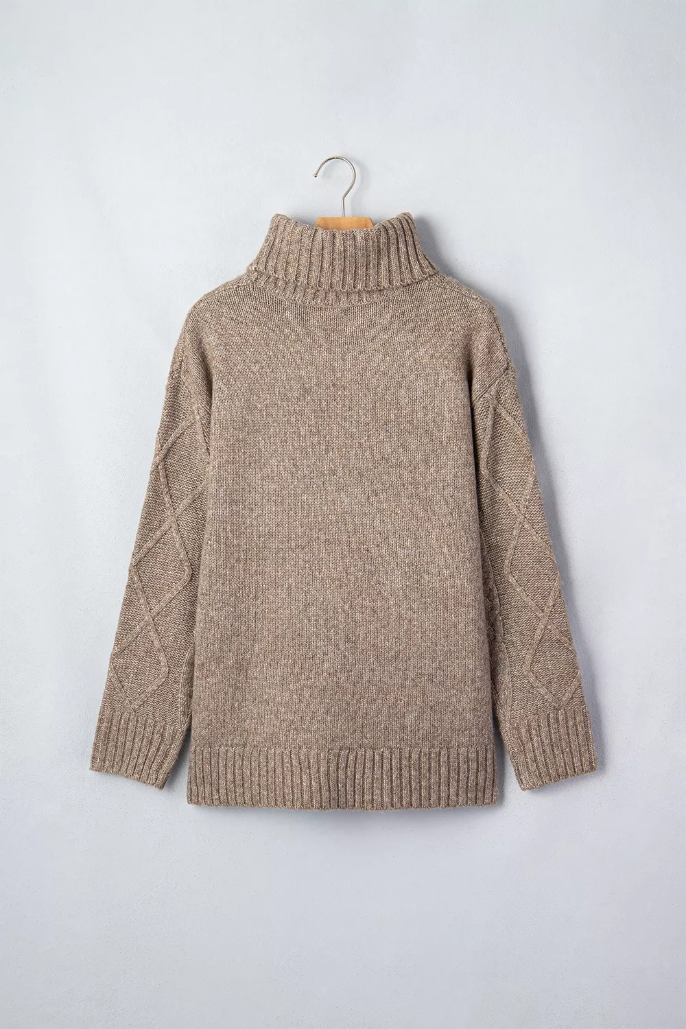 High Neck Drop Shoulder Cable Knit Regular Length Sweater, image 6